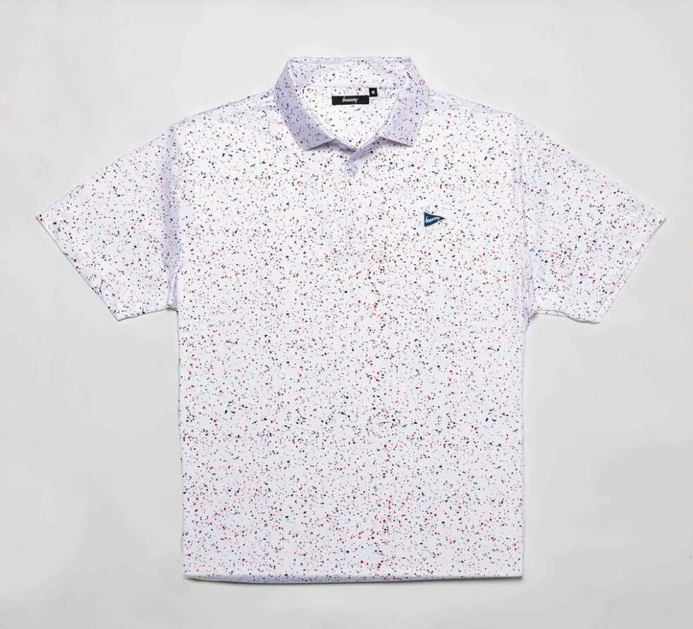 Breezy Golf Polo Shirt White Red Blue Paint USA Splatter Men's 2XL